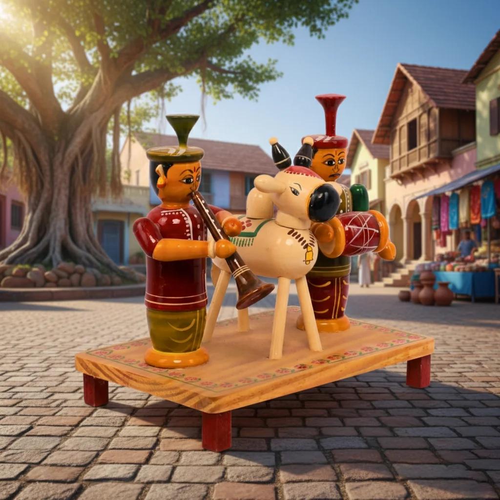 MH Decors Kondapalli Wooden Sankranthi Gangireddhu Melam Decorative Figurines for Home