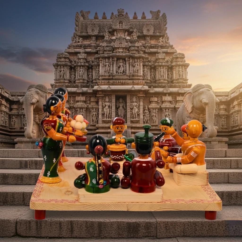 MH Decors Kondapalli Wooden Pelli Mandapam Decorative Figurines Hand Made for Home