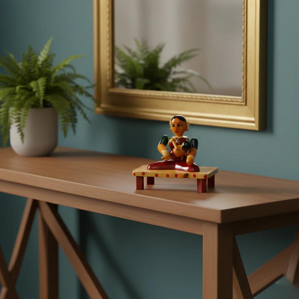 MH Decors Kondapalli Wooden Mother and Child Decorative Hand Made Figurines for Home