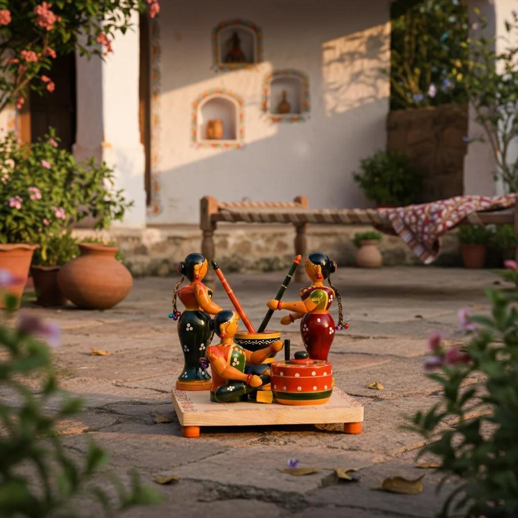 MH Decors Kondapalli Wooden Village Grinding Ladies Decorative Hand Made Figurines for Home