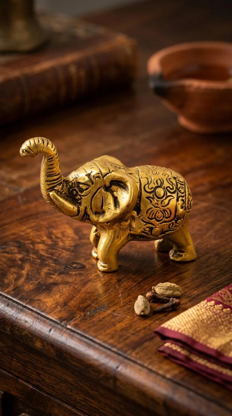 MH Decors Brass Handcrafted Blessing Elephant Figurines for Home Decor