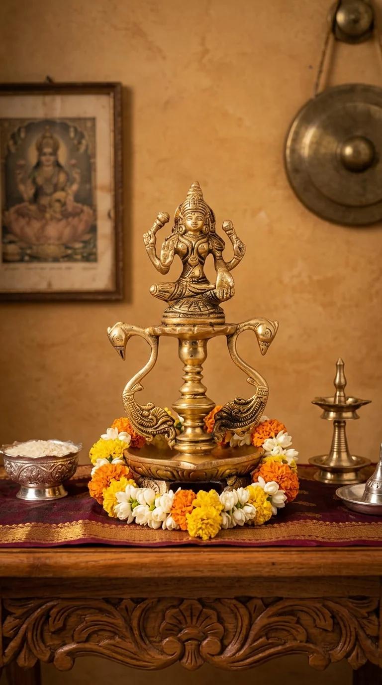 MH Decors Brass Lakshmi Peacock Diya for Spiritual Home Decor and Gift