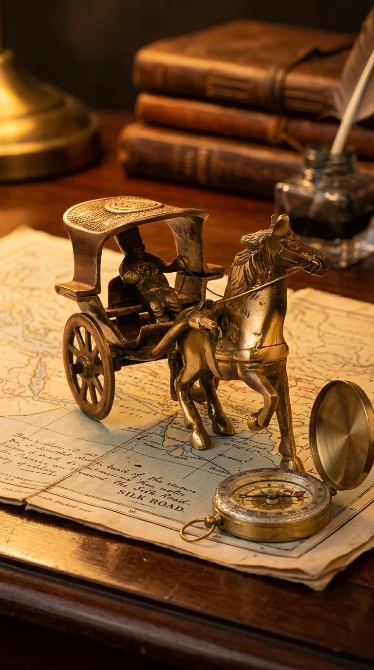 MH Decors Decorative Brass Horse Cart Tanga Showpiece Two Moustaches for Living Room