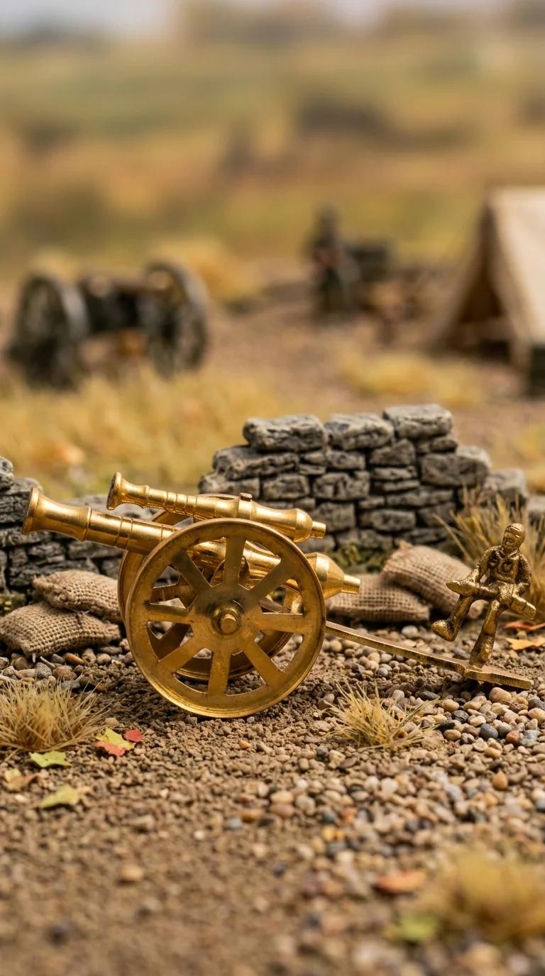 MH Decors Brass Double Barrel Canon Ball Fire Soldier Desk Showpiece Handcrafted