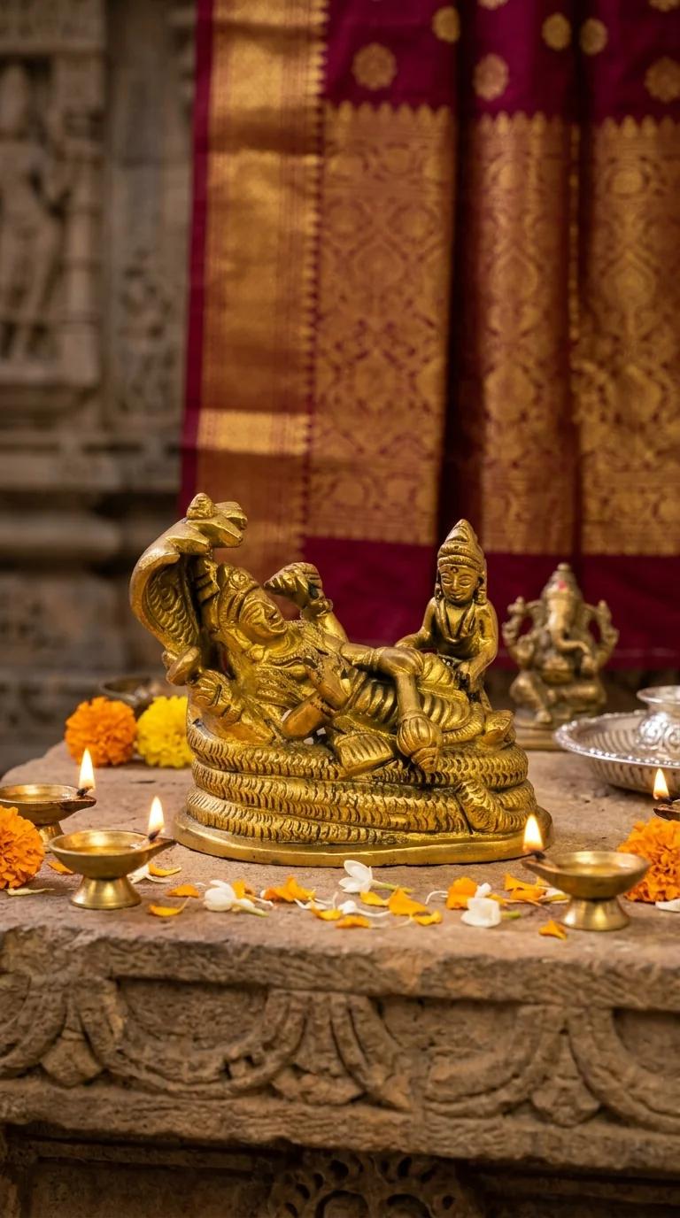 MH Decors Handcrafted Brass Vishnu Lakshmi Idol for Wealth Prosperity and Home