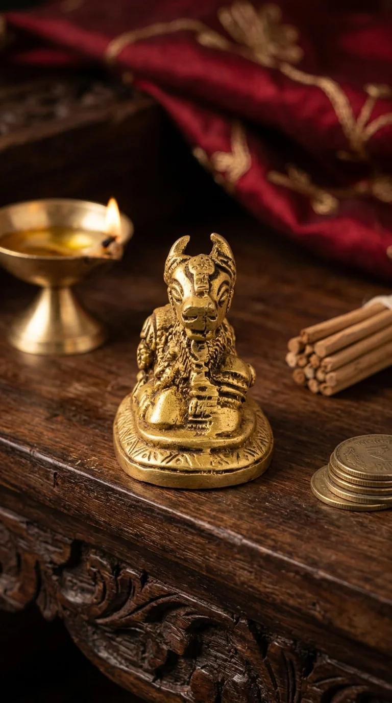 MH Decors Handcrafted Brass Nandi Figurine for Spiritual Home and Office Spaces