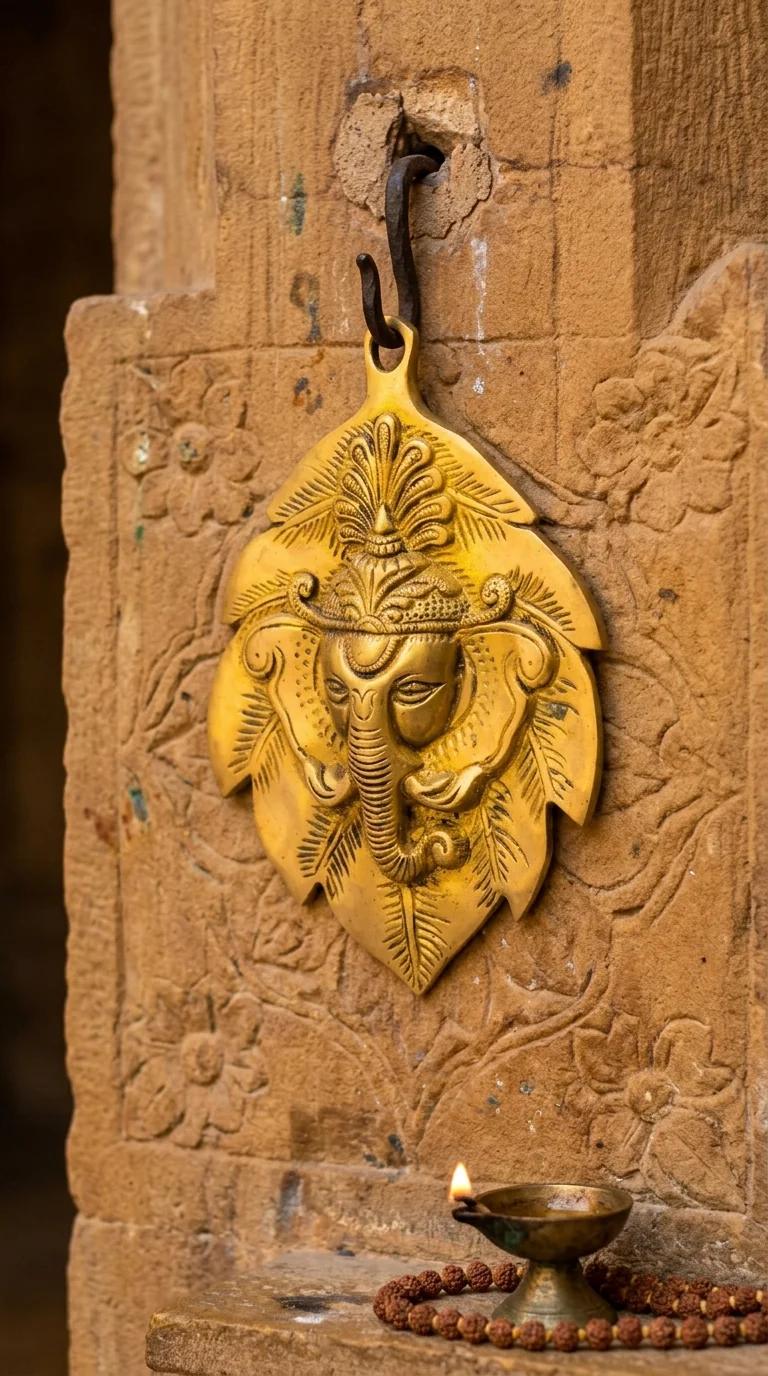 MH Decors Handcrafted Brass Leaf Ganesha Wall Art for Living Room and Pooja Room