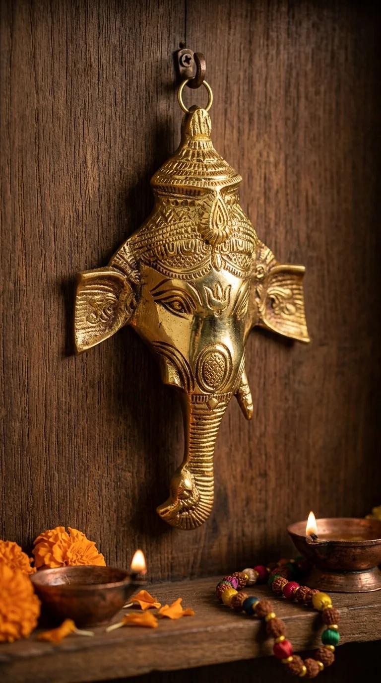 MH Decors Brass Wall Hanging Ganesha Idol for Doorway and Home Wall Decor