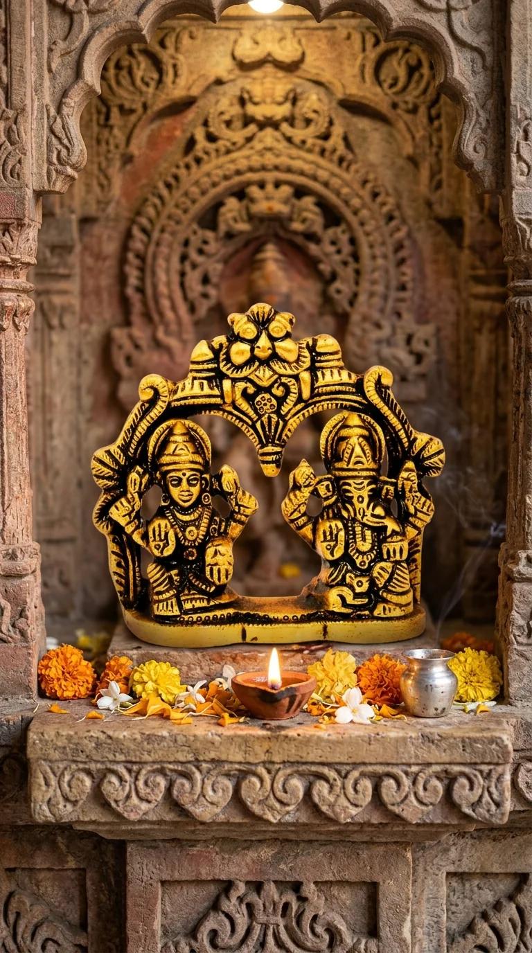 MH Decors Handcrafted Brass Lakshmi Ganesha Idol for Home and Office Decor