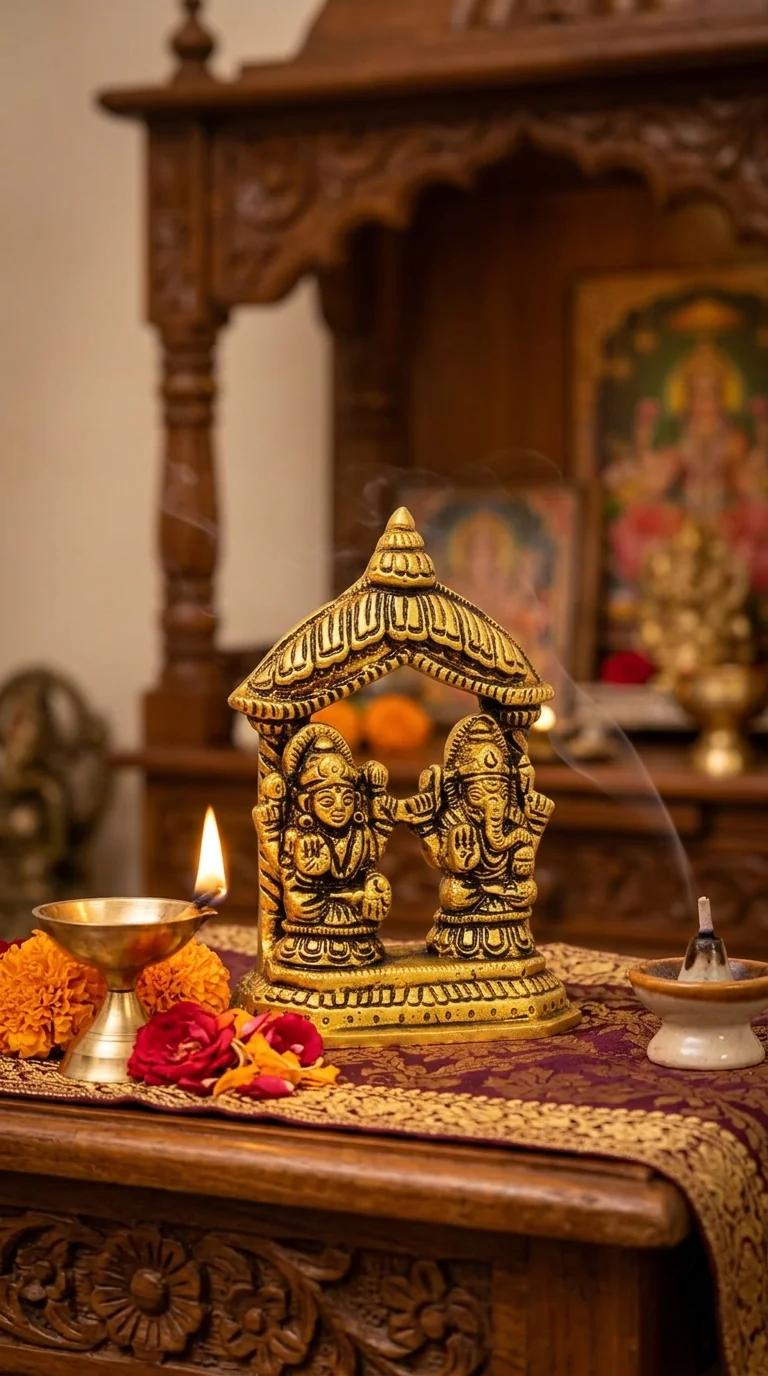 MH Decors Handcrafted Brass Lakshmi Ganesha Temple Idol for Home and Pooja Room