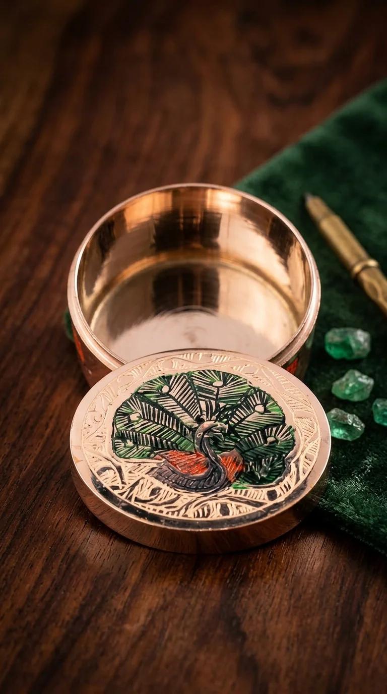 MH Decors Handcrafted Sindoor Box Round with Lid for Home Decor and Pooja