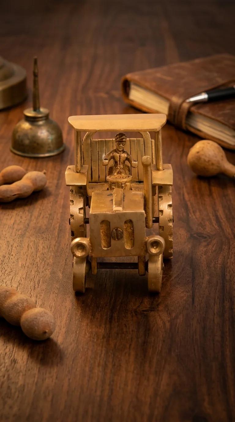 MH Decors Decorative Brass Tractor Statue with Carrier for Office and Living Room