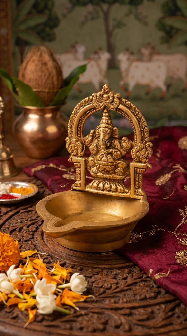 MH Decors Brass Ganapathi Diya for Pooja Home Altar and Living Room Decor
