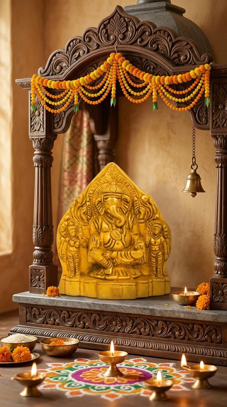 MH Decors Brass Ganapathi Riddhi Siddhi Idol for Temple and Home Display