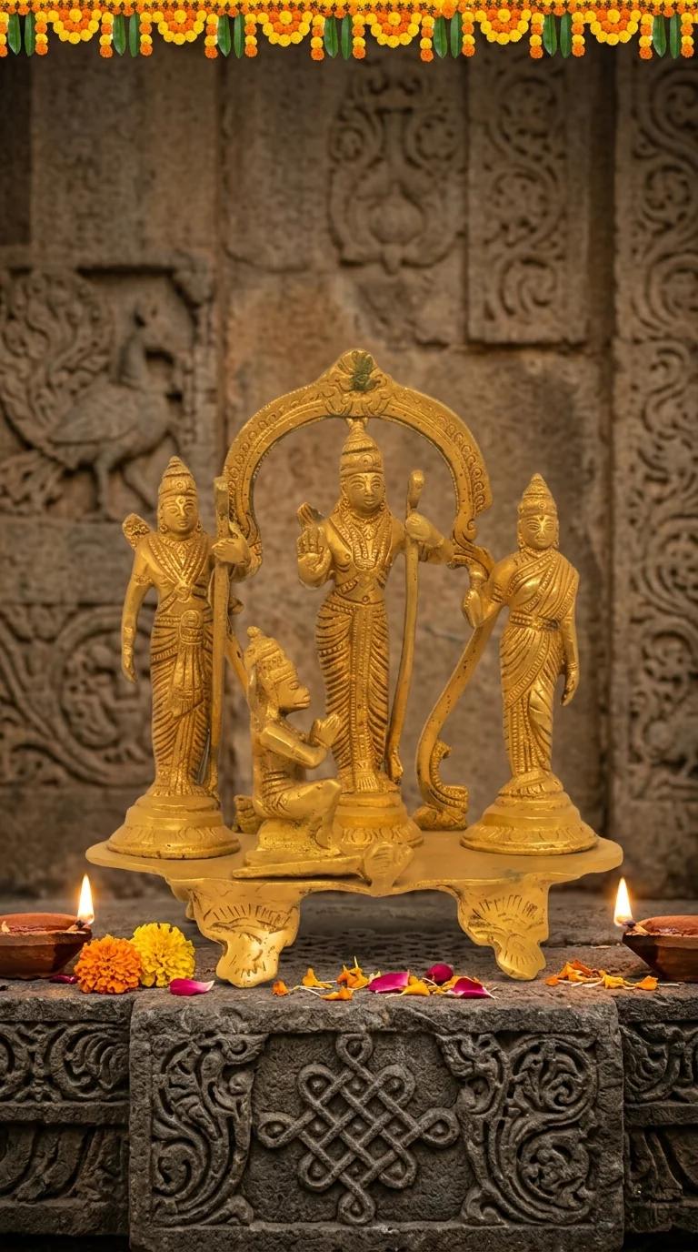 MH Decors Decorative Brass Ram Darbar Statue for Home Temple and Spiritual Spaces