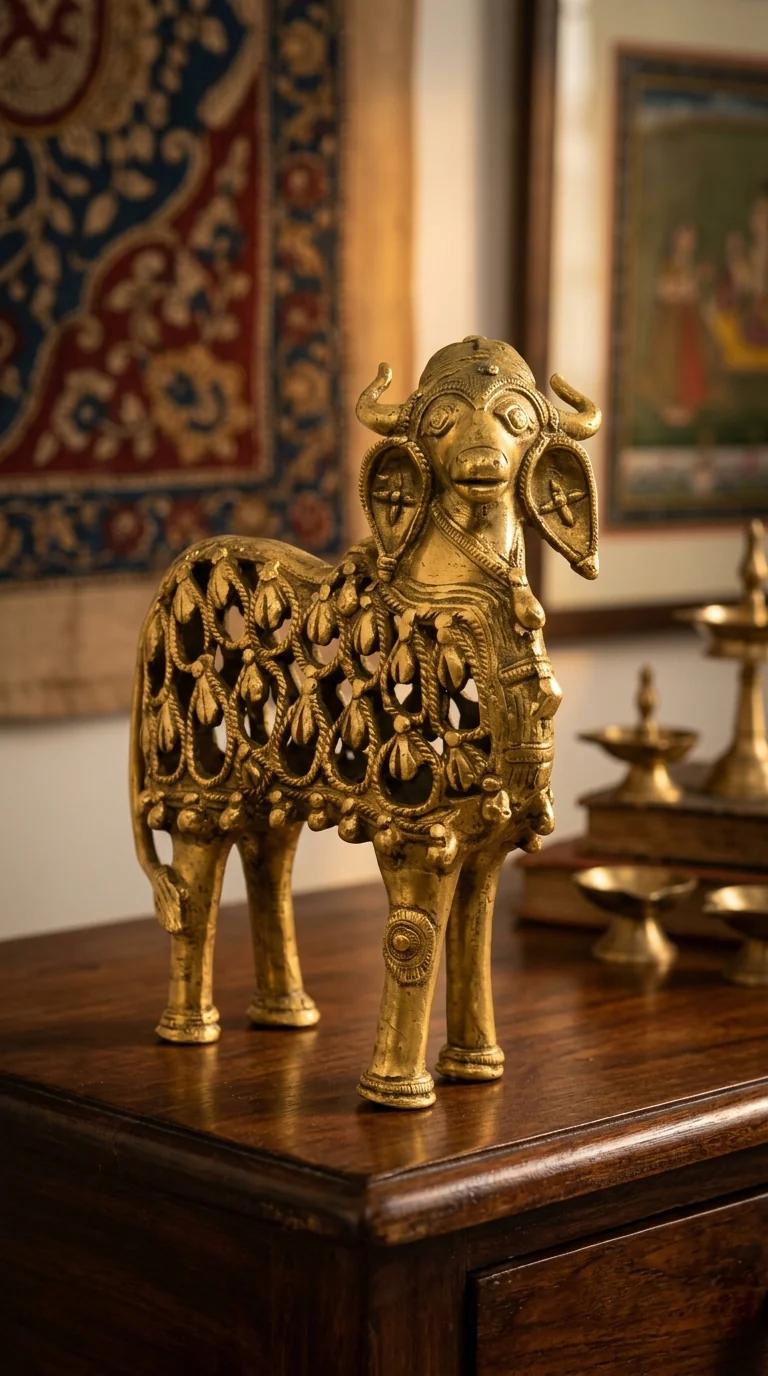 MH Decors Handcrafted Brass Kaamdhenu Figurine for Spiritual Home Decor