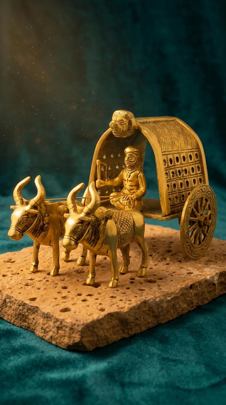 MH Decors Brass Traditional Bullock Cart Figurine for Desk and Home Display