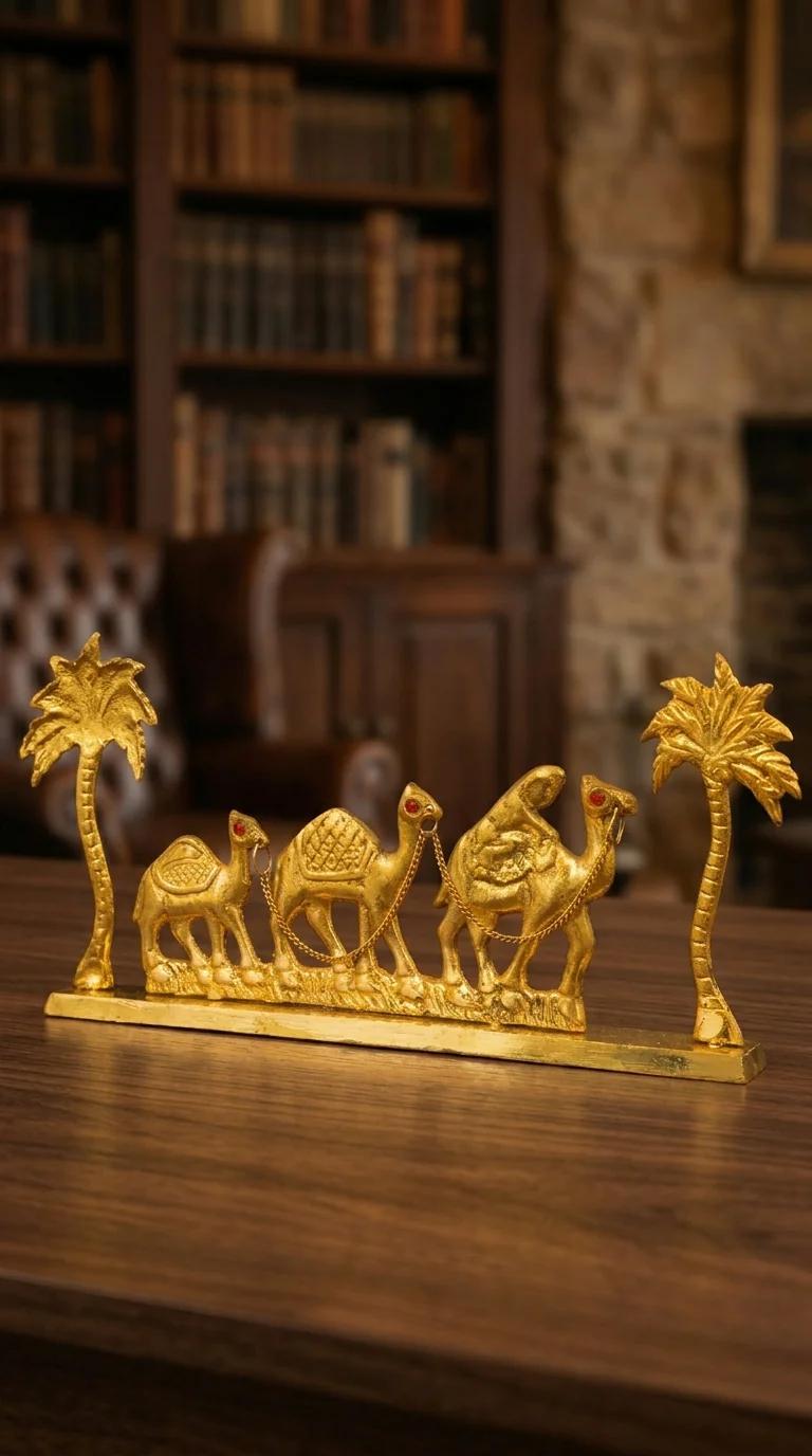 MH Decors Decorative Brass Camel with Palm Tree Miniature for Tabletop Display