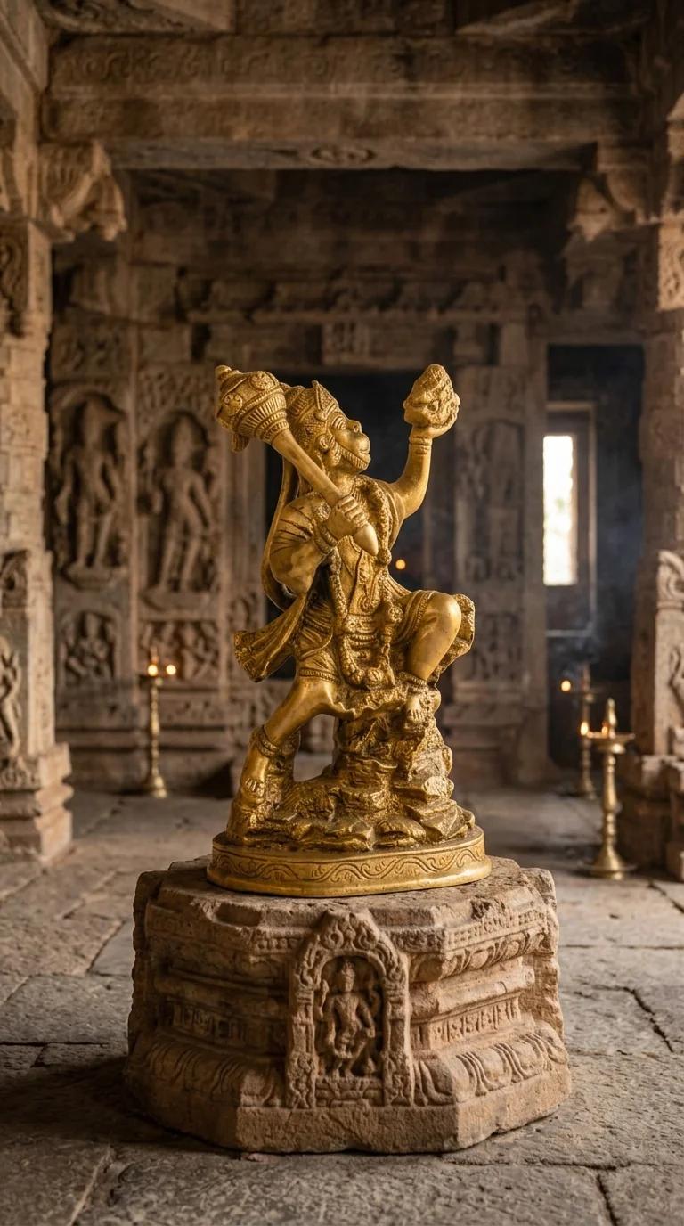 MH Decors Decorative Brass Hanuman Idol Holding Sanjeevani Mountain for Pooja Room