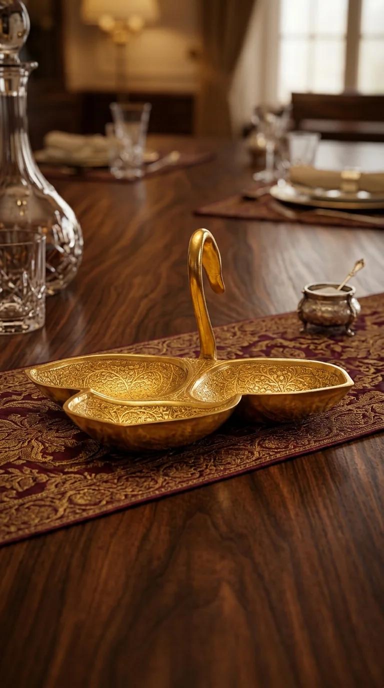 MH Decors Elegant Brass Swan Shaped Leaf Bowl for Home Decor and Gift Item