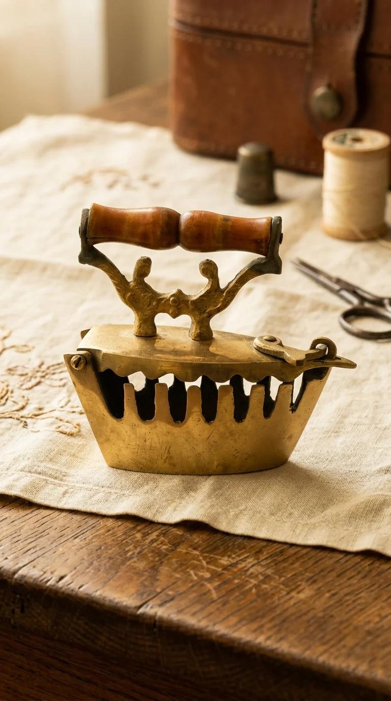 MH Decors Brass Charcoal Iron Press Toy with Wooden Handle for Home Table Decoration