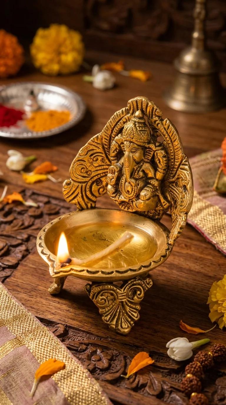 MH Decors Brass Ganpathi Diya for Home Altar and Temple Use