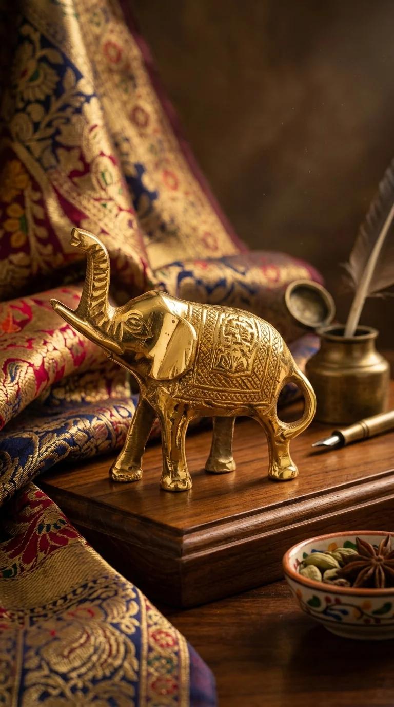 MH Decors Decorative Brass Trunk Up Elephant Statue for Office and Home Display