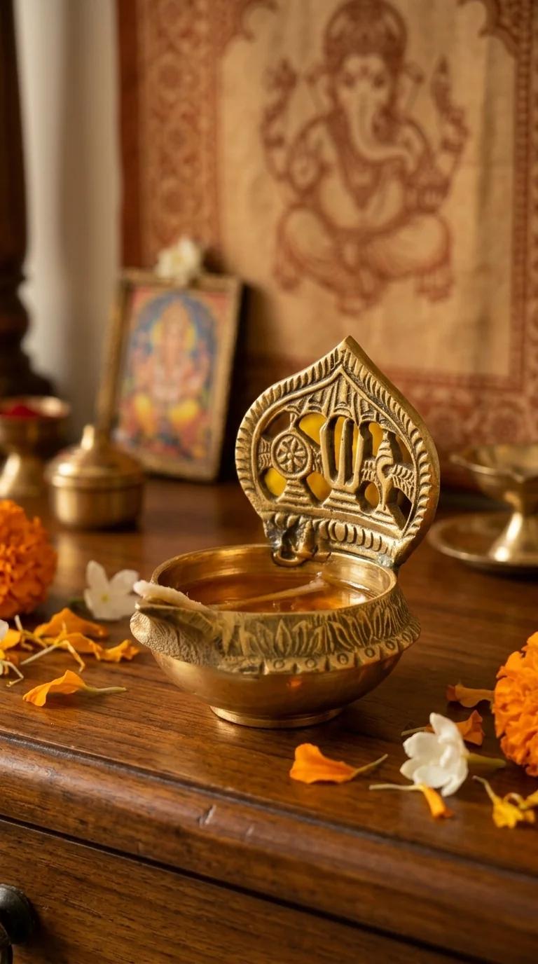 MH Decors Decorative Brass Thirunamam Deepam for Living Room and Pooja Room