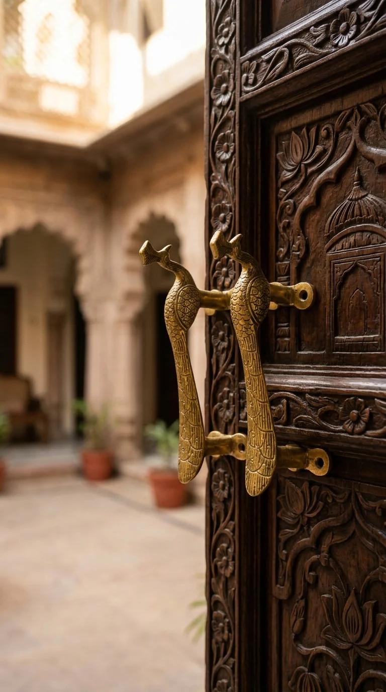 MH Decors Decorative Brass Peacock Design Door Handles for Bedroom and Living Room