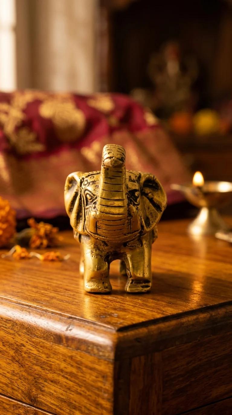 Value Gifts Decorative Brass Blessing Elephant Figurines for Living Room