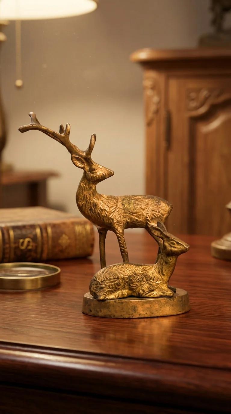 Value Gifts Brass Rustic Deer Figurine for Lodge Cabin and Table Decor
