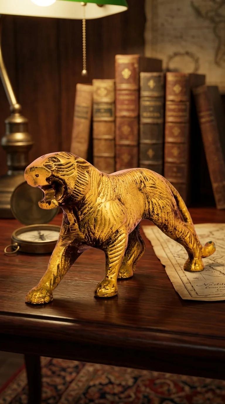 Value Gifts Brass Tiger Figurine Bengal Style Decorative Sculpture for Table or Shelf