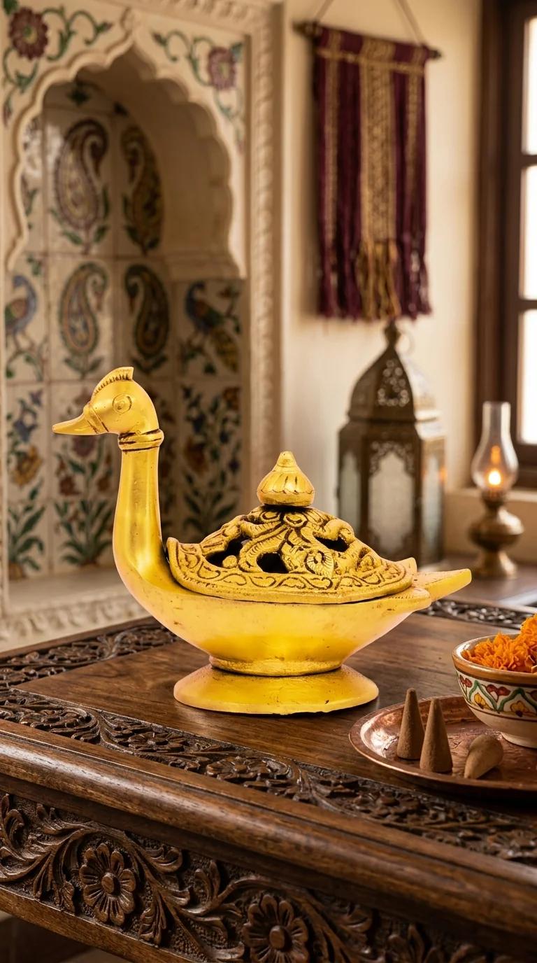 Value Gifts Handcrafted Brass Swan Incense Burner for Spiritual Home Decor