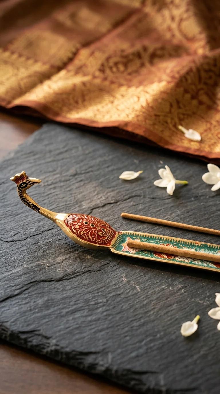 Value Gifts Traditional Brass Peacock Incense Stand Handcrafted for Home