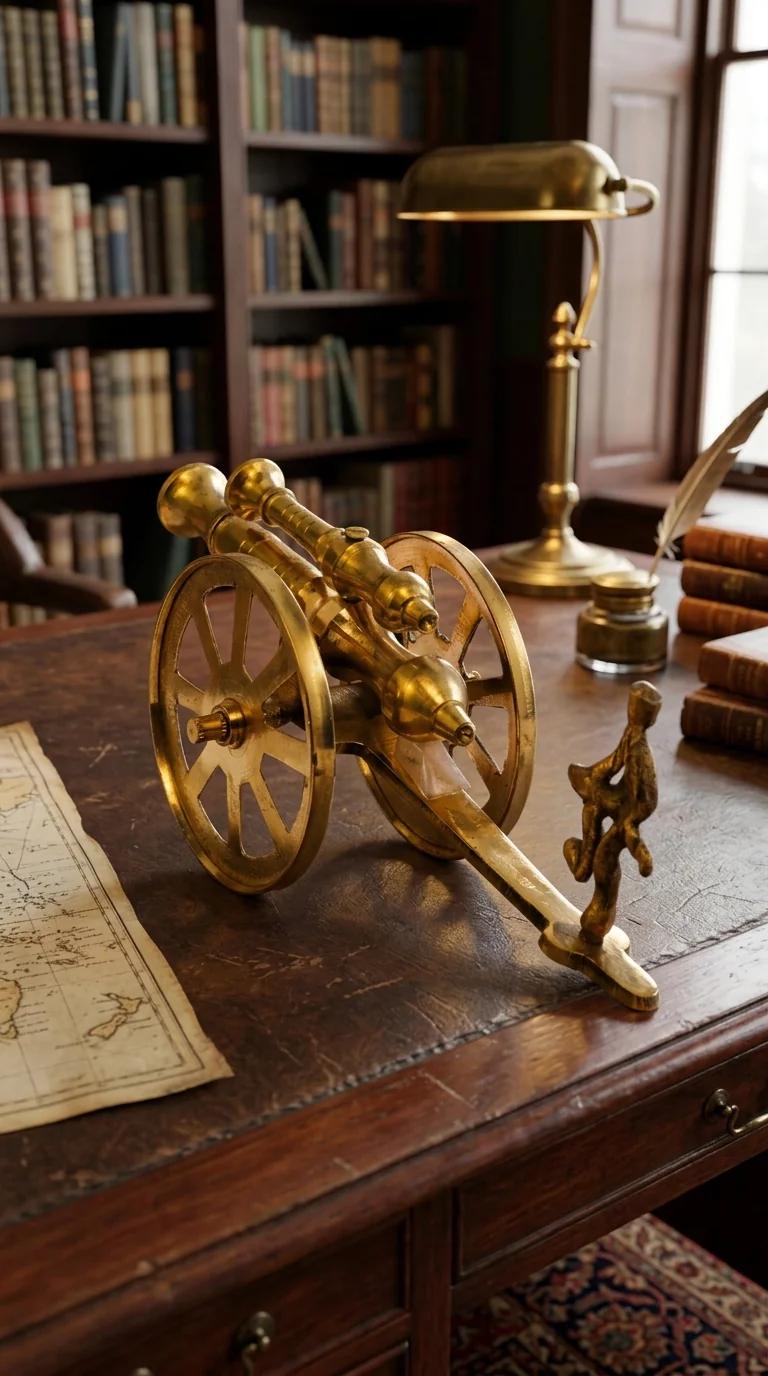 Value Gifts Brass Cannon Ball Fire with Soldier Figurine Handcrafted Desk Showpiece