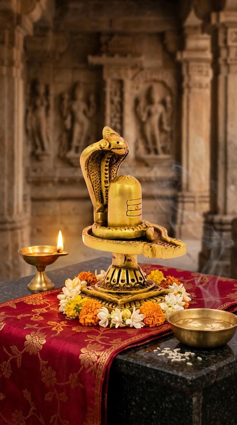 Value Gifts Brass Shiva Lingam Sheshnaag Idol for Temple and Living Room