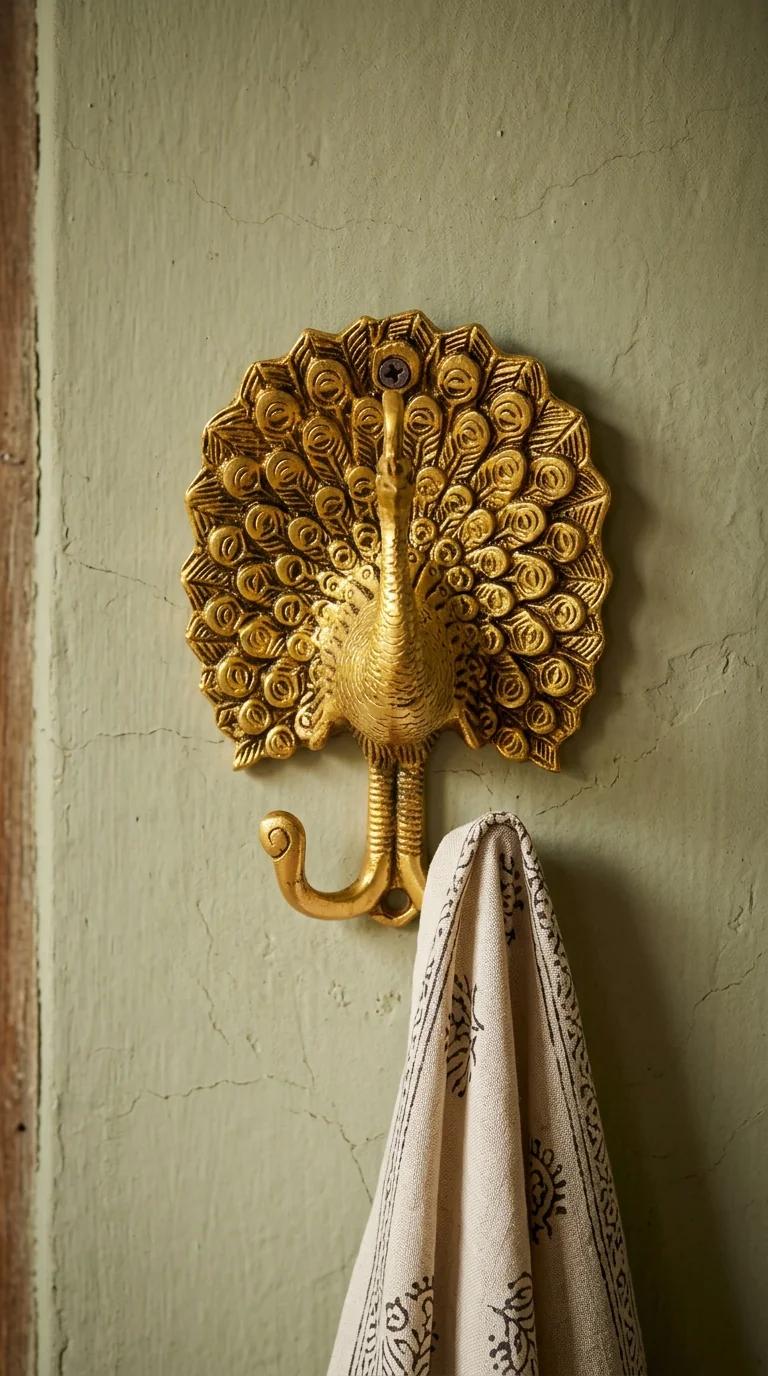Value Gifts Handcrafted Brass Peacock Wall Hook for Home and Office Decoration