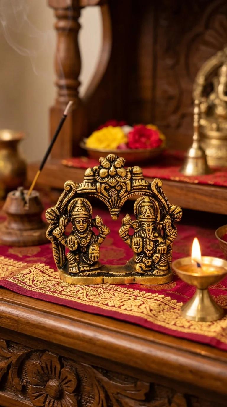 Value Gifts Handcrafted Brass Lakshmi Ganesha Idol for Spiritual Home and Office Decor