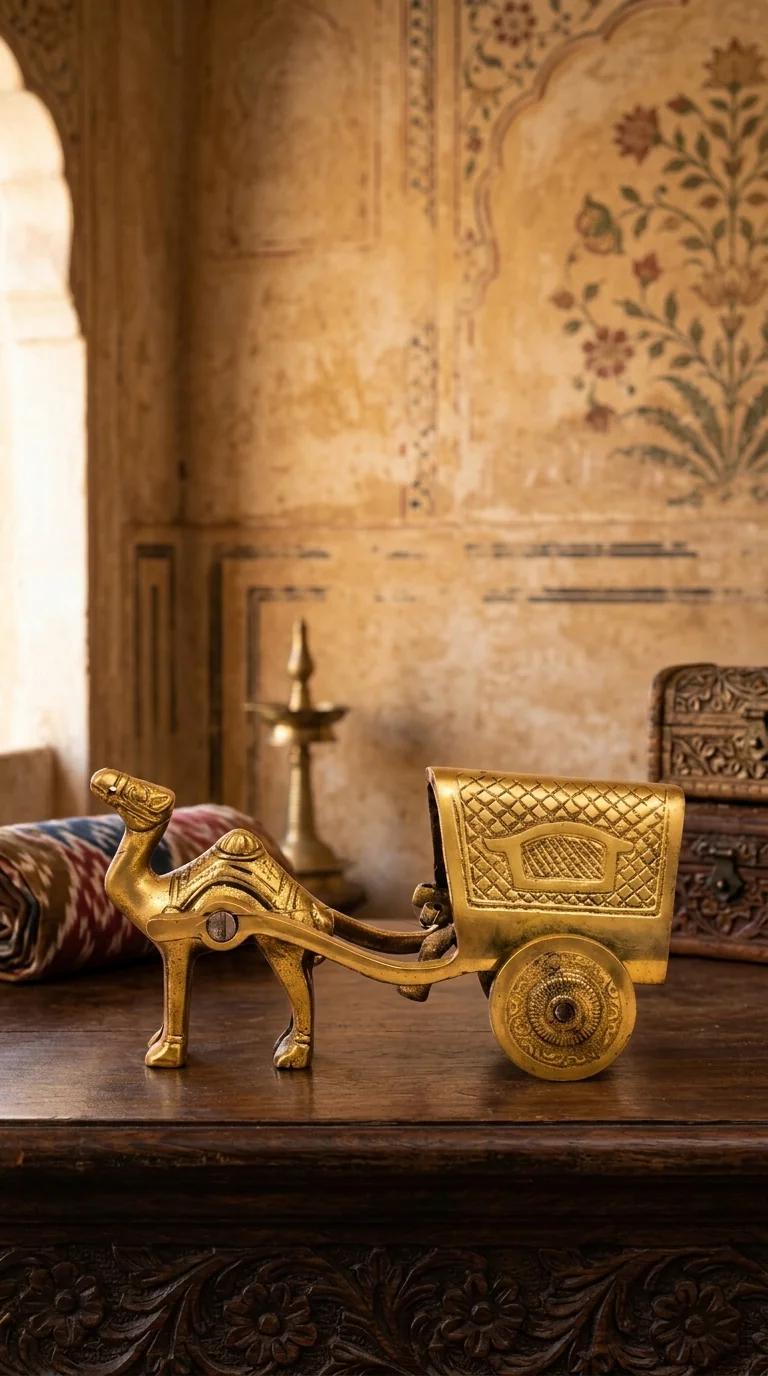 Value Gifts Brass Camel Cart Sculpture Vintage Style for Desk and Home Decoration