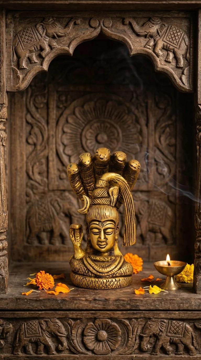 Value Gifts Traditional Brass Lord Shiva Face with Sheshnaag for Home and Temple
