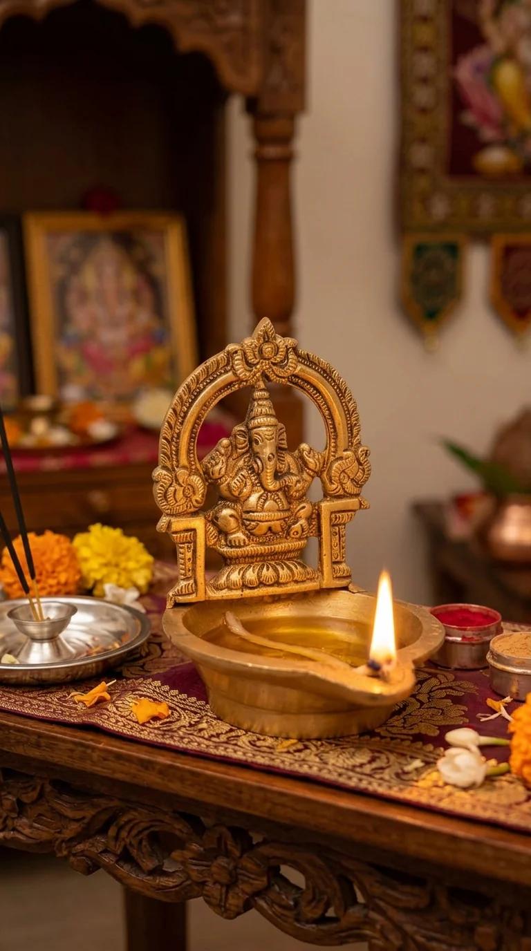 Value Gifts Brass Ganapathi Diya for Living Room, Office, and Temple