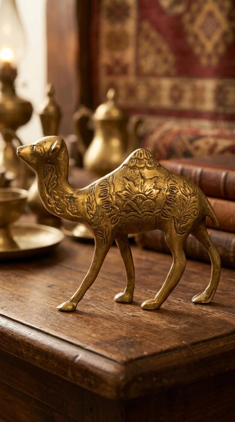 Value Gifts Brass Camel Showpiece Vintage Style for Home, Office, and Tabletop