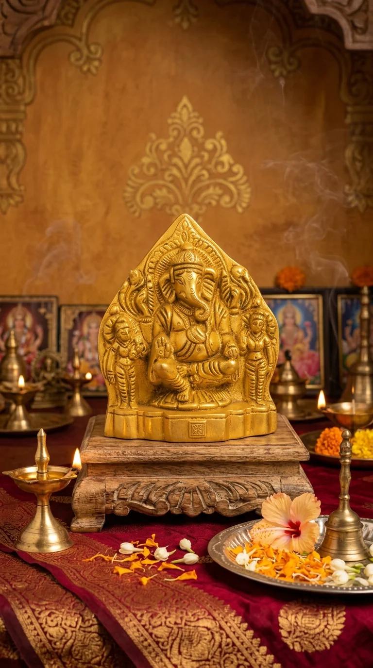 Value Gifts Handcrafted Brass Ganapathi Idol with Riddhi Siddhi for Home Worship