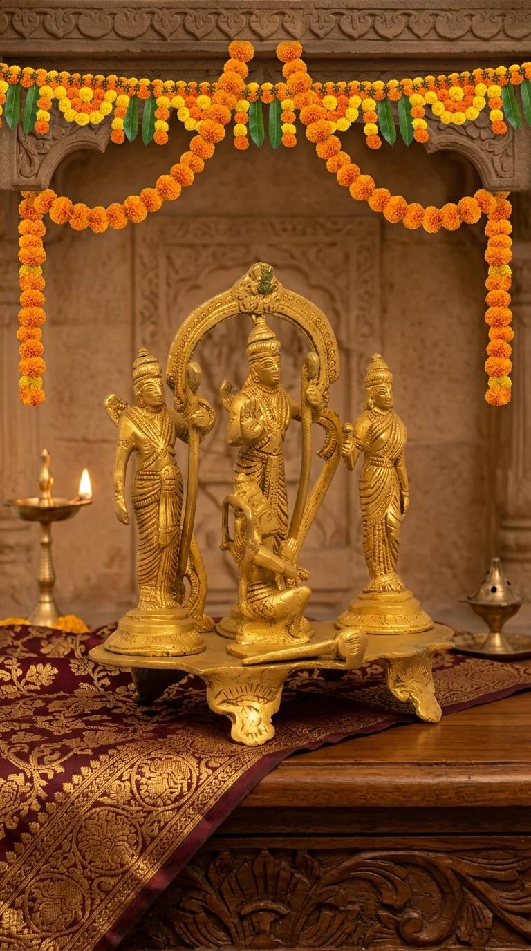 Value Gifts Decorative Brass Ram Darbar Statue for Temple and Spiritual Home Decor