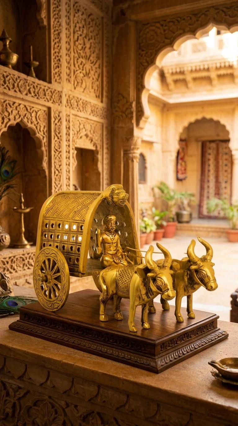 Value Gifts Handcrafted Brass Bullock Cart Figurine for Living Room and Office Table