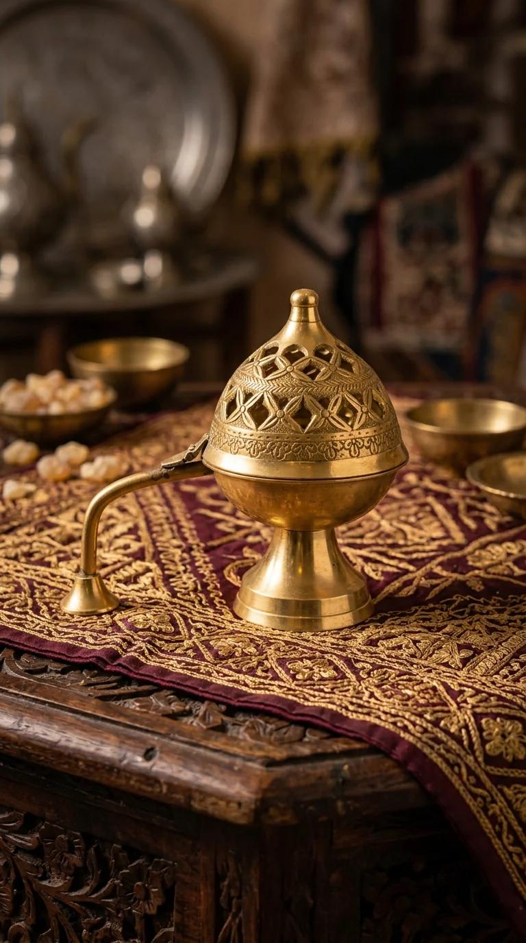 Value Gifts Decorative Brass Incense Burner Dhoop Dani with Handle for Living Room