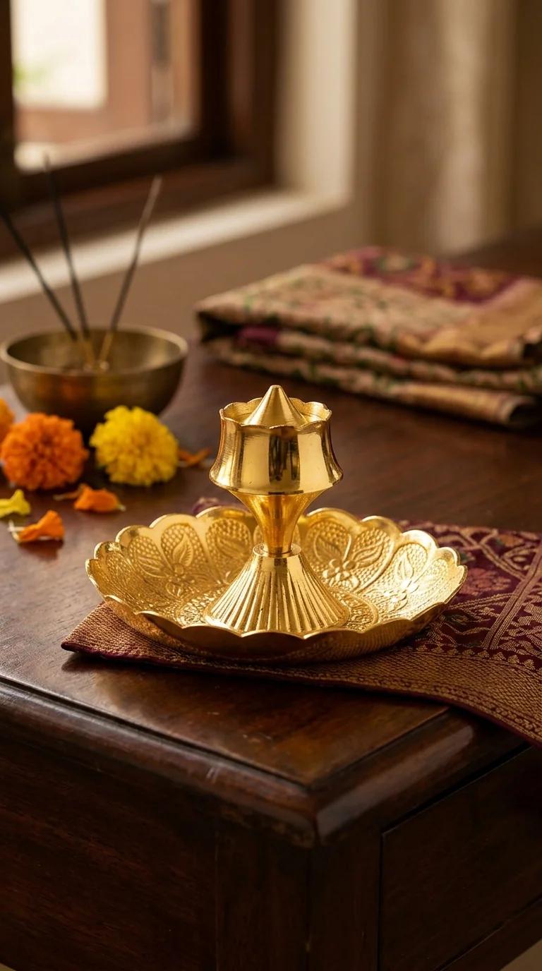 Value Gifts Brass Incense Stand with Center Dhoop Holder for Spiritual Home Decoration