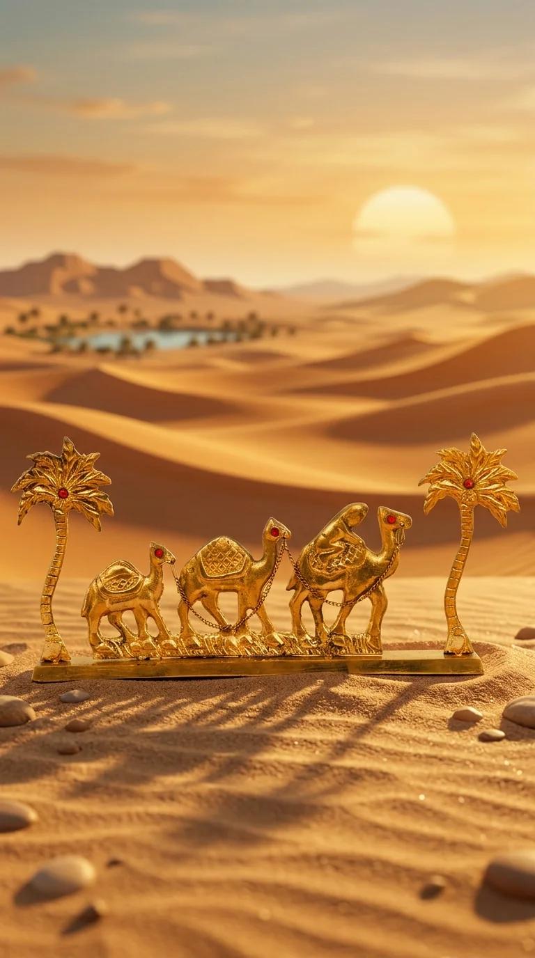 Value Gifts Brass Miniature Camel with Palm Tree for Home Shelf and Table Decor