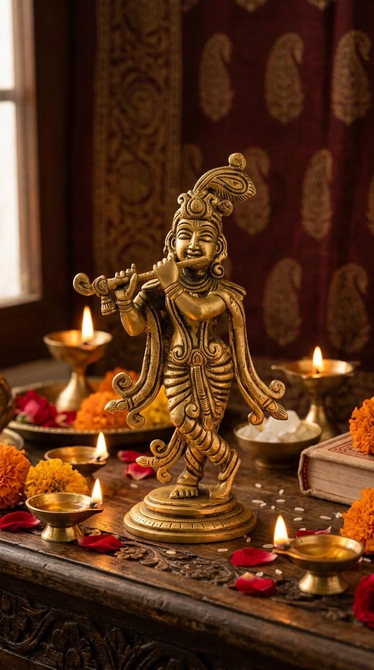 Value Gifts Traditional Brass Krishna Figurine for Spiritual Home Decoration