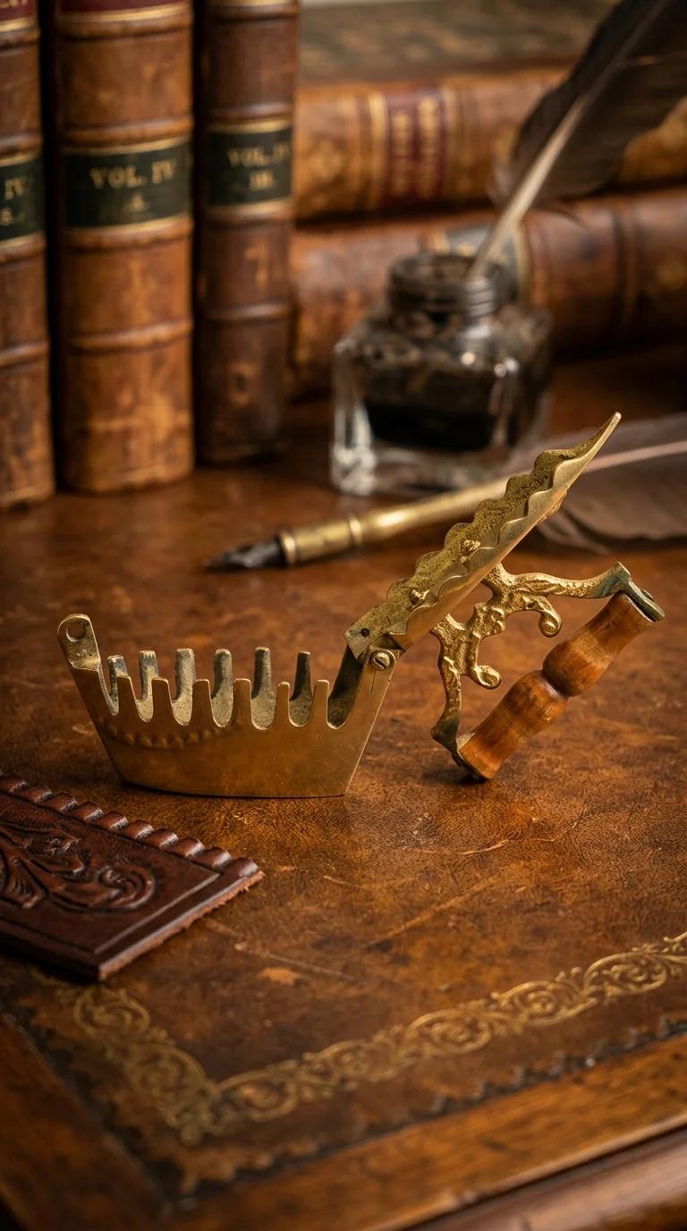 Value Gifts Brass Charcoal Iron Press with Wooden Handle for Shelf and Desk Decor